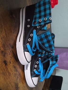 Kids Black & Blue Plaid High-Top Sneakers